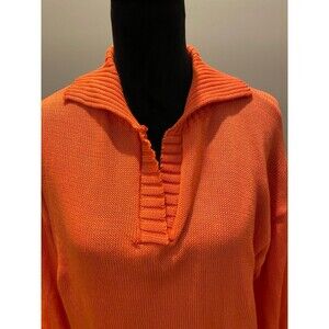 Collared V Neck Long Tunic Sweater Plus Size XL Orange Stretchy Lightweight